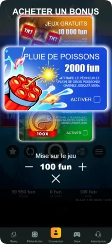 Menu Bonus Buy avec la fonction Pluie de Poissons du Blast the Bass slot