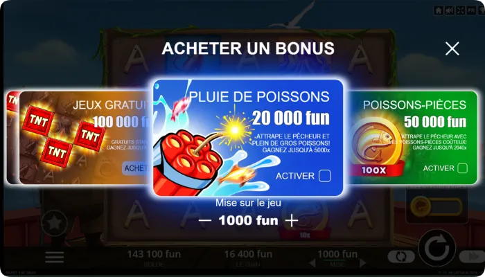 Menu Bonus Buy du Blast the Bass slot