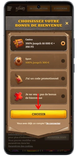Choix du bonus de bienvenue avant de jouer au Blast the Bass slot