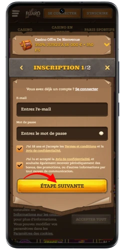 Formulaire d'inscription au casino Blast the Bass slot
